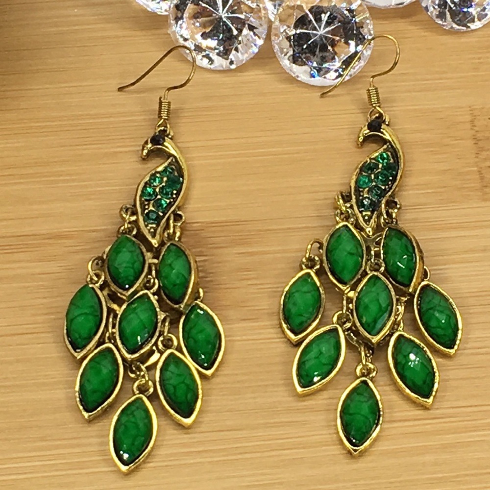 Green Peacock Earrings - Picture 6 of 11